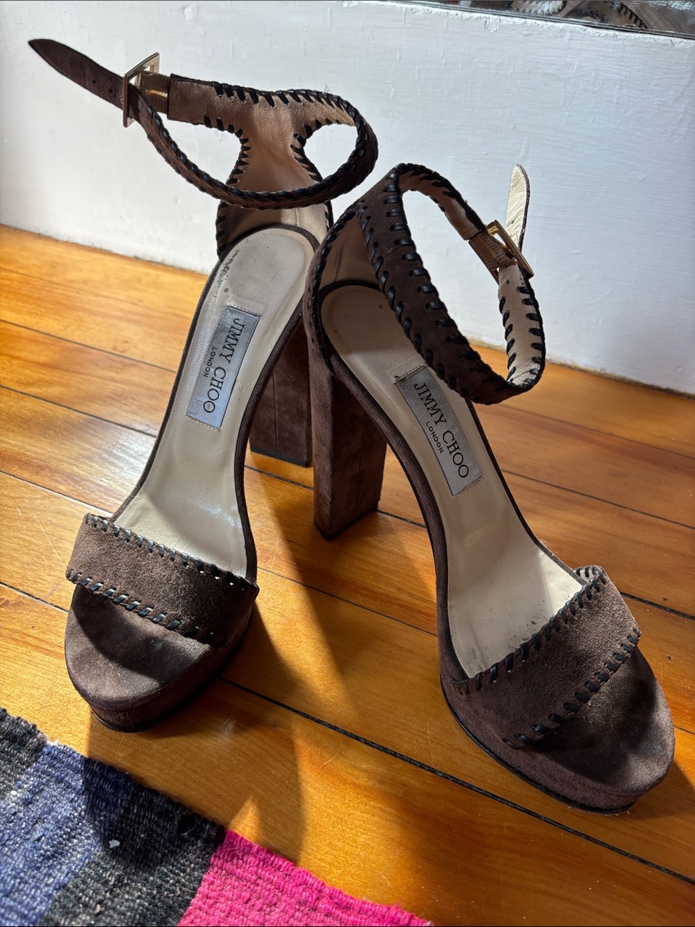 Jimmy Choo Brown Suede Ankle-Strap Block Heel Sandals